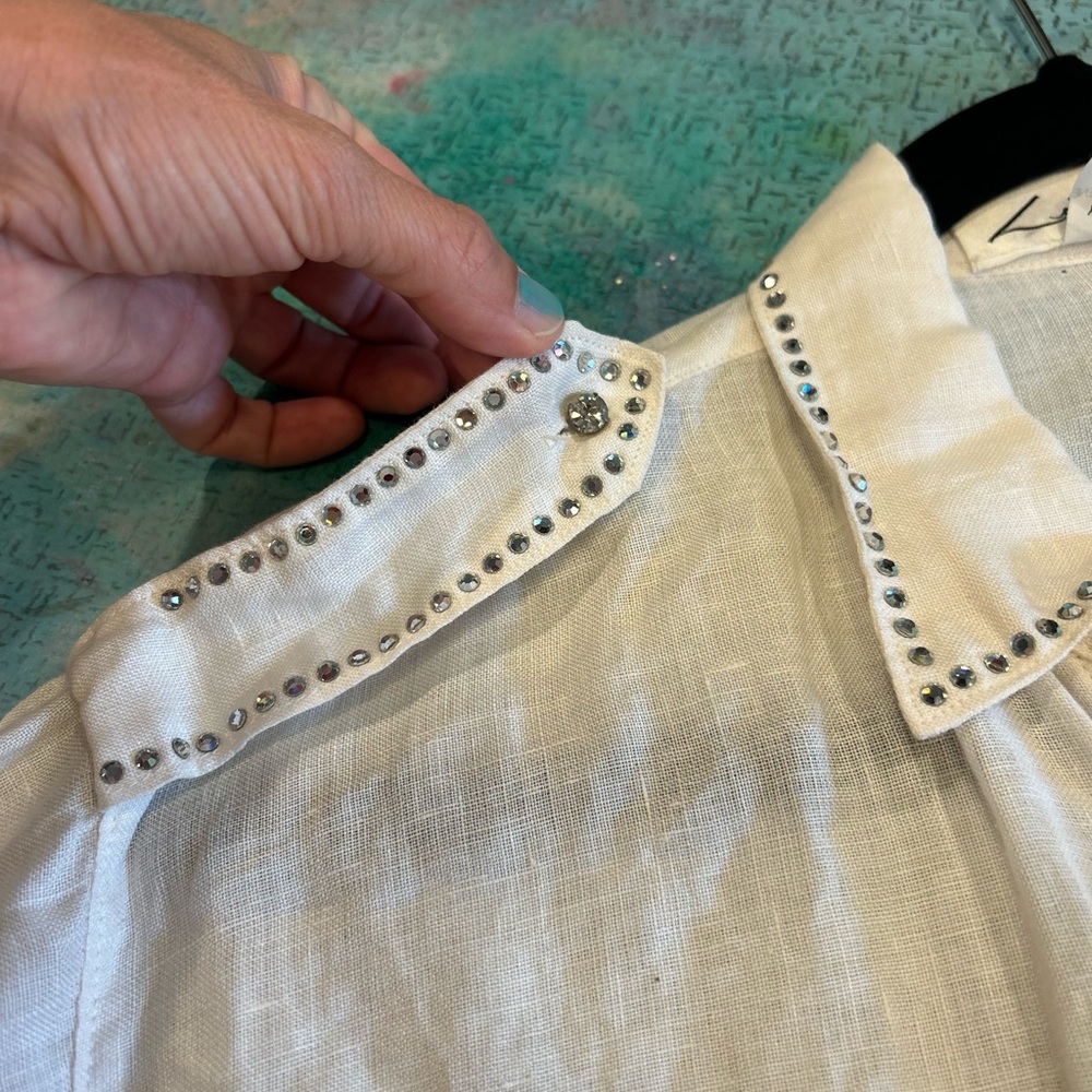 Italian Linen & Rhinestone Button Down - Picture 3 of 10